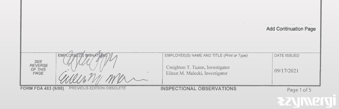 Creighton T. Tuzon FDA Investigator Eileen M. Malecki FDA Investigator 