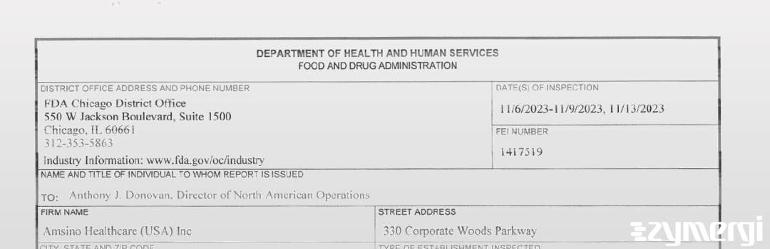 FDANews 483 Amsino Healthcare (USA) Inc Nov 13 2023 top