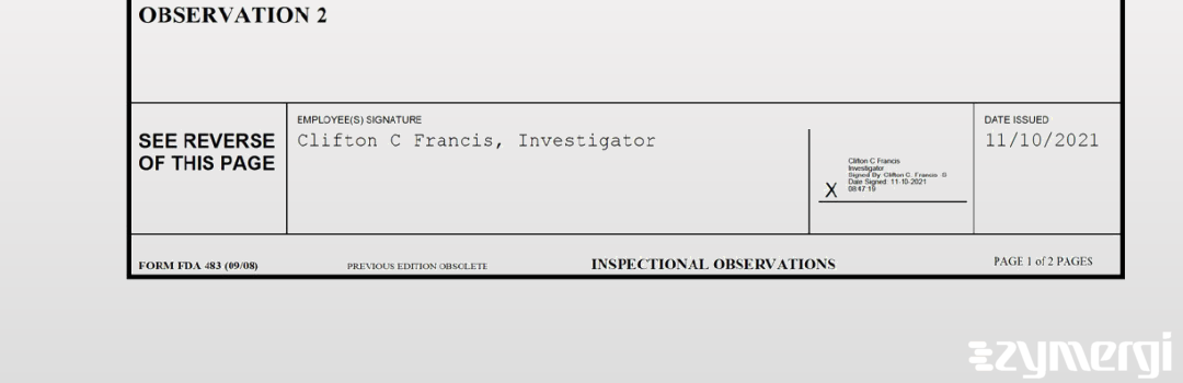 Clifton C. Francis FDA Investigator 