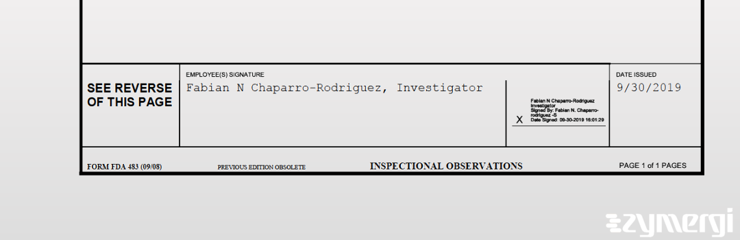Fabian N. Chaparro-Rodriguez FDA Investigator 
