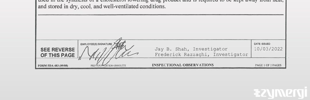 Frederick Razzaghi FDA Investigator Jay B. Shah FDA Investigator