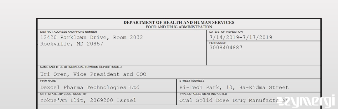 FDANews 483 Dexcel Pharma Technologies Ltd Jul 17 2019 top