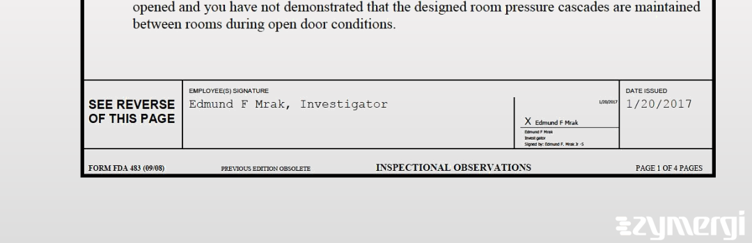 Edmund F. Mrak FDA Investigator 