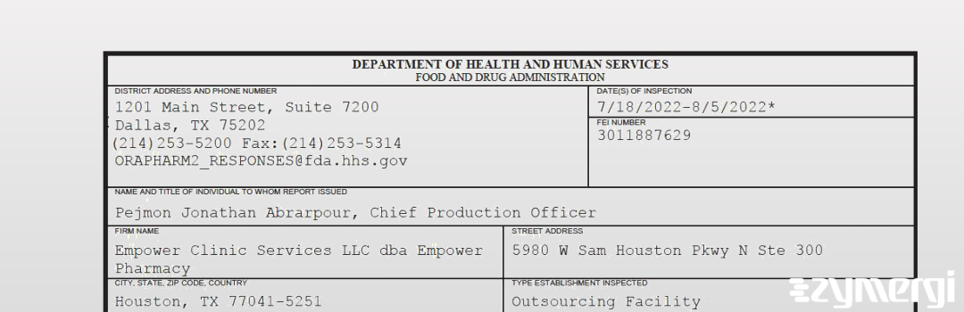 FDANews 483 Empower Clinic Services LLC dba Empower Pharmacy Aug 5 2022 top