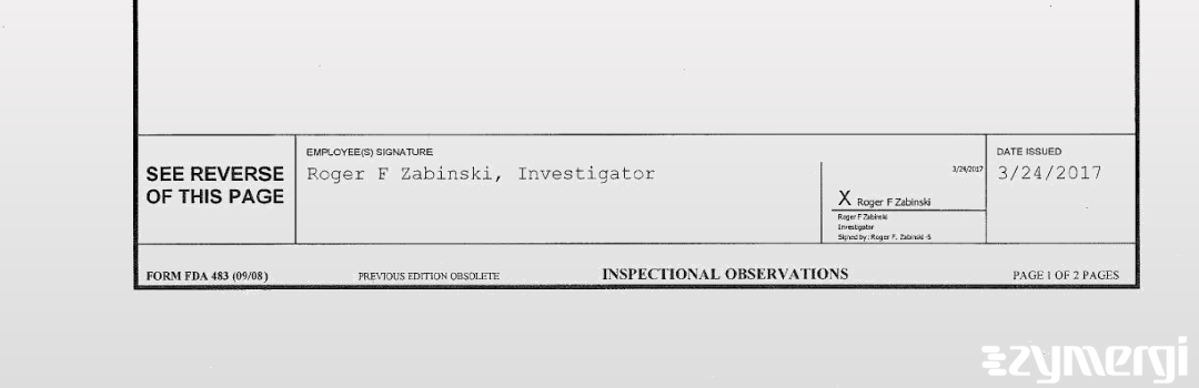 Roger F. Zabinski FDA Investigator 