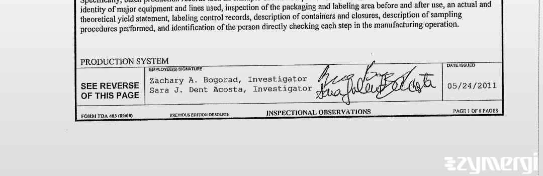 Zachary A. Bogorad FDA Investigator Sara J. Dent Acosta FDA Investigator Dent Acosta, Sara J FDA Investigator