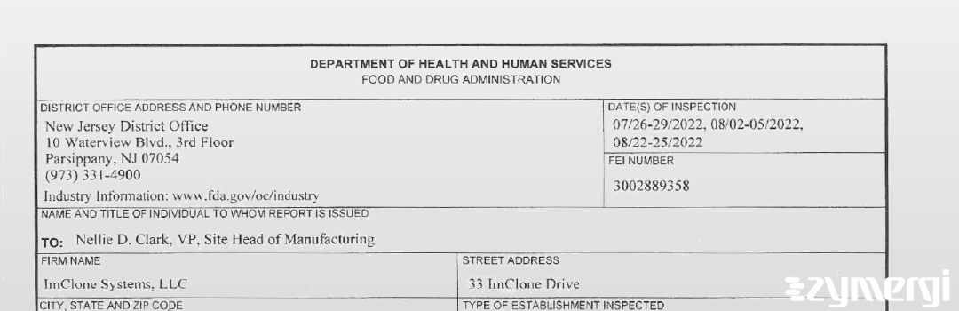 FDANews 483 ImClone Systems, LLC Aug 25 2022 top