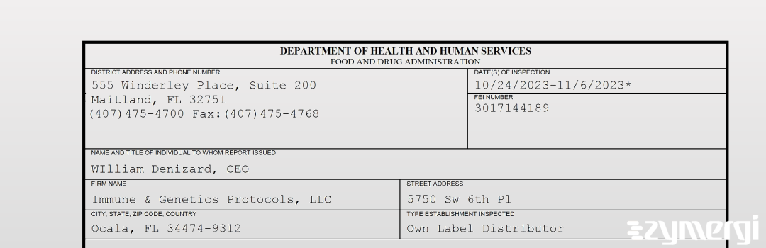 FDANews 483 Immune & Genetics Protocols, LLC Nov 6 2023 top