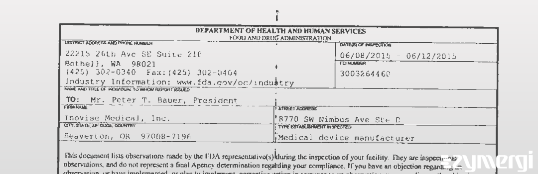 FDANews 483 Inovise Medical, Inc. Jun 12 2015 top
