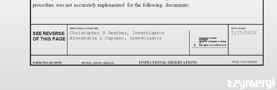 Alexandria L. Capuano FDA Investigator Christopher S. Genther FDA Investigator