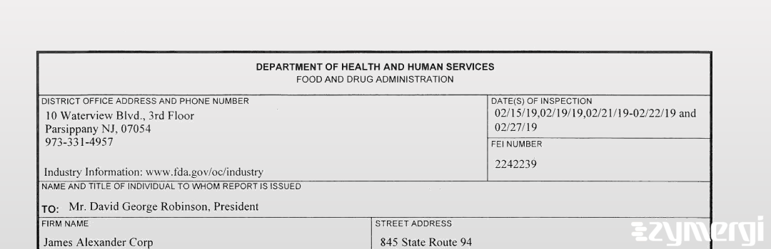 FDANews 483 James Alexander Corp. Feb 27 2019 top