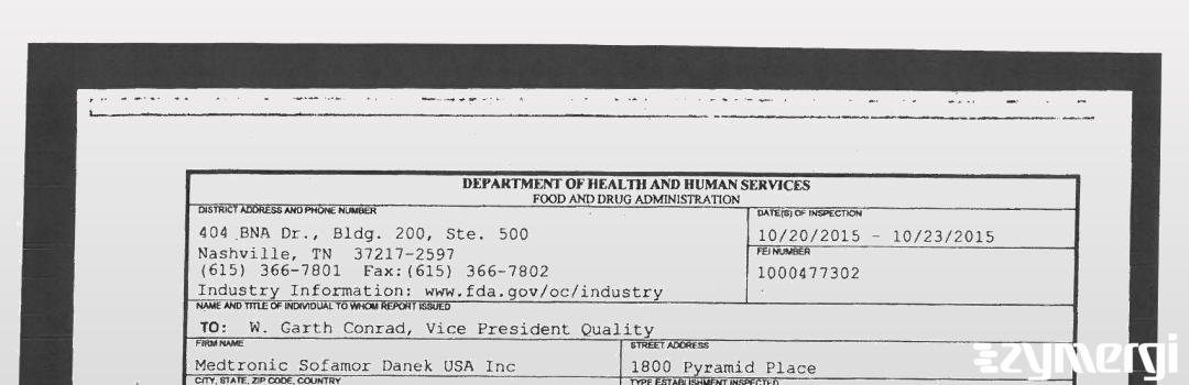 FDANews 483 Medtronic Sofamor Danek Usa, Inc Oct 23 2015 top