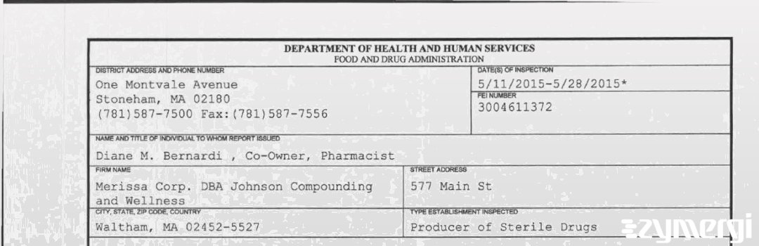 FDANews 483 Merissa corp. DBS Johnson Compounding and Wellness May 28 2015 top