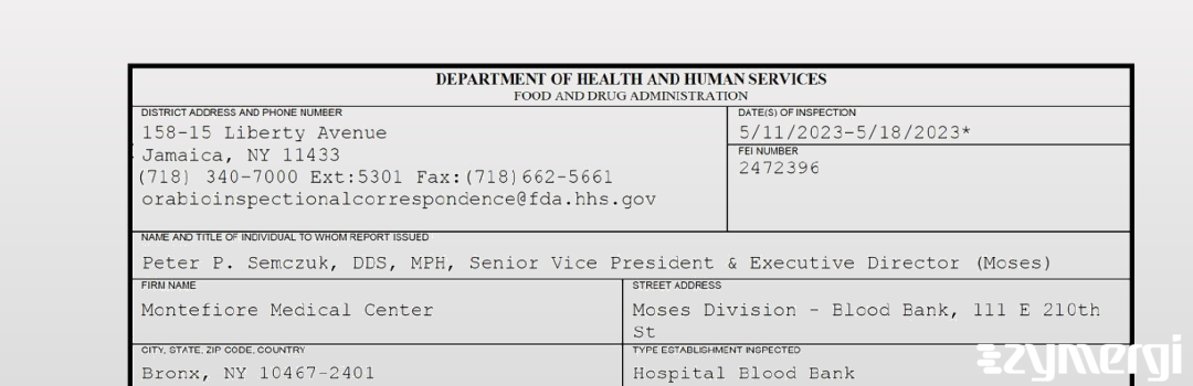 FDANews 483 Montefiore Medical Center May 18 2023 top