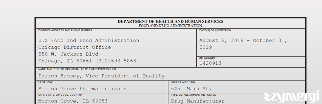 FDANews 483 Morton Grove Pharmaceuticals, Inc. Oct 31 2019 top