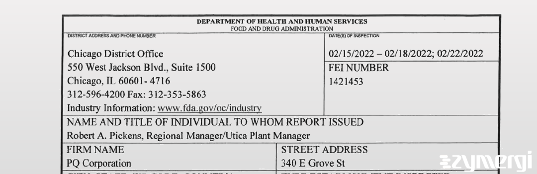 FDANews 483 PQ Corporation Feb 22 2022 top