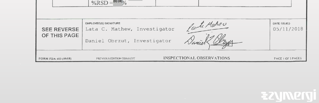 Lata C. Mathew FDA Investigator Daniel L. Obrzut FDA Investigator