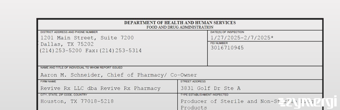 FDANews 483 Revive Rx LLC dba Revive Rx Pharmacy Feb 7 2025 top