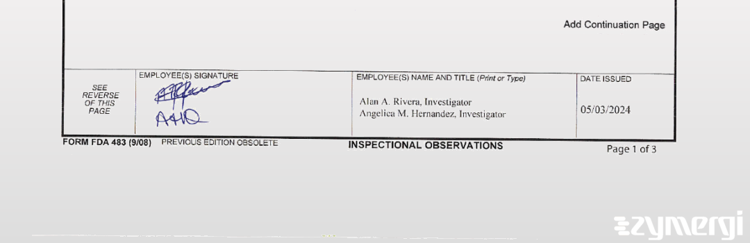 Angelica M. Hernandez FDA Investigator Alan A. Rivera FDA Investigator 