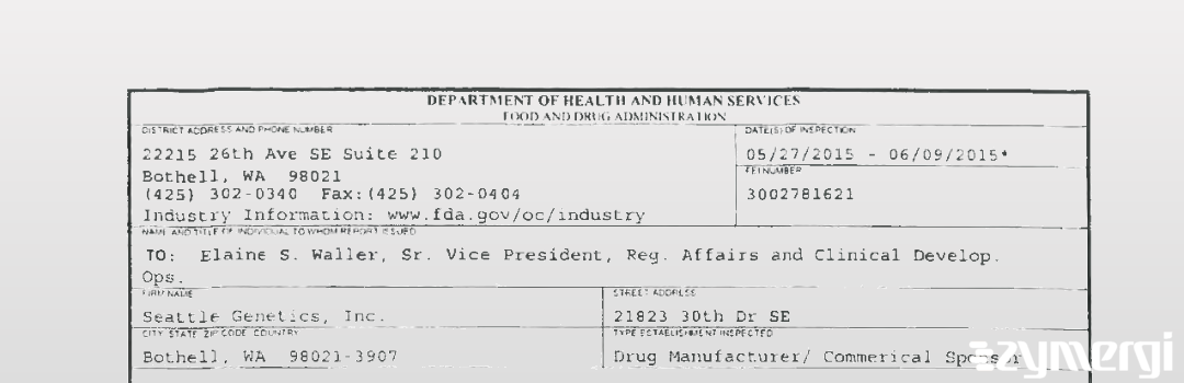 FDANews 483 Seattle Genetics, Inc. Jun 9 2015 top