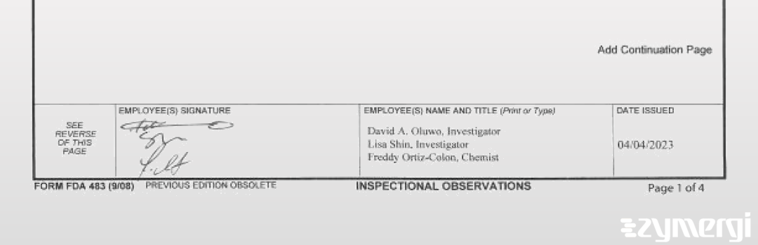 David A. Oluwo FDA Investigator Lisa Shin FDA Investigator Freddy Ortiz Colon FDA Investigator 