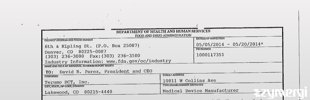 FDANews 483 Terumo BCT, Inc. May 20 2014 top