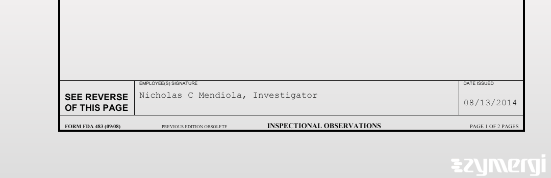 Nicholas C. Mendiola FDA Investigator 