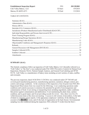 FDA EIR Cafe Valley Bakery, Marion | May 2018