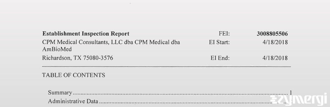 FDANews EIR CPM Medical Consultants, LLC dba CPM Medical dba AmBioMed Apr 18 2018 top
