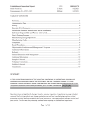 FDA EIR Stello Foods, Punxsutawney | August 2021